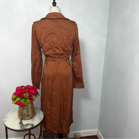 Badgley Mischka Faux Leather Trim Cedar Color Long Trench Coat - Duplicate - Picture 12 of 16